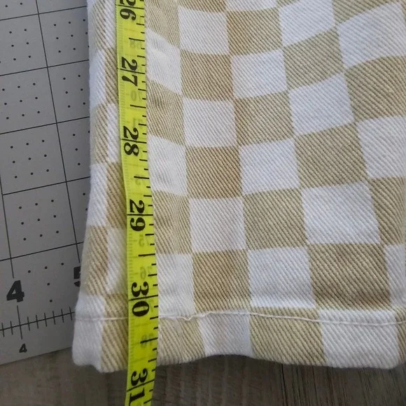 RSQ Tan White Checkered Wide Leg High Rise Jeans Size 24 Skater Streetwear - Picture 5 of 7